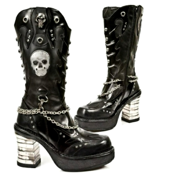 NEW ROCK Black Skull M.8304-S1 BOOTS - Picture 1 of 6